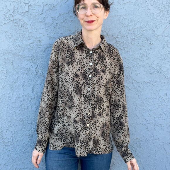 90s Silk Blouse Animal Print Womens large Chic office top - Picture 9 of 10